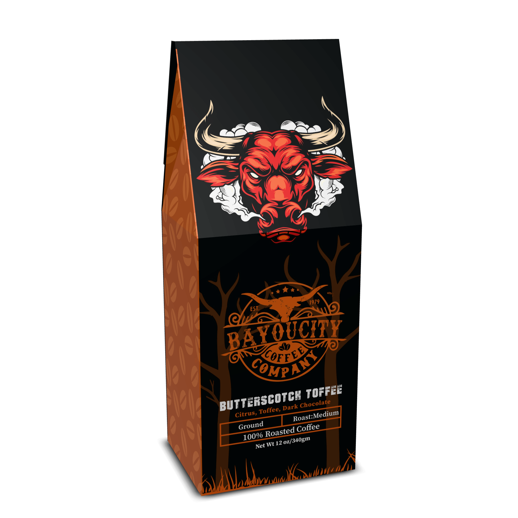 12 ounce bag of Butterscotch Toffee coffee from Bayou City Coffee