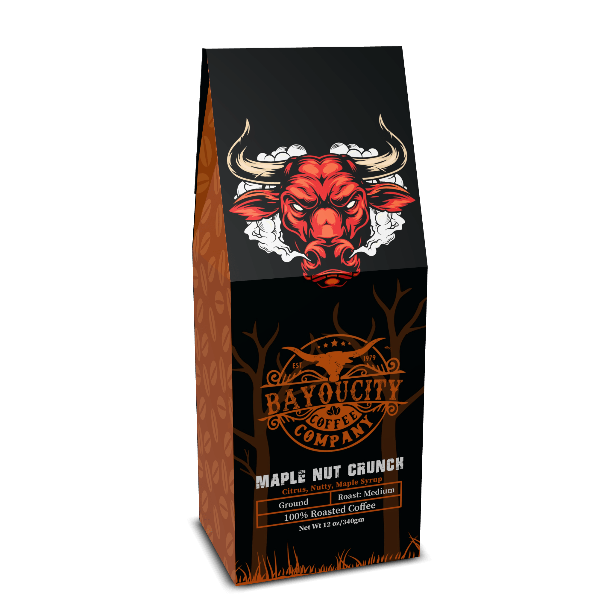 12 ounce bag of Maple Nut Crunch coffee from Bayou City Coffee