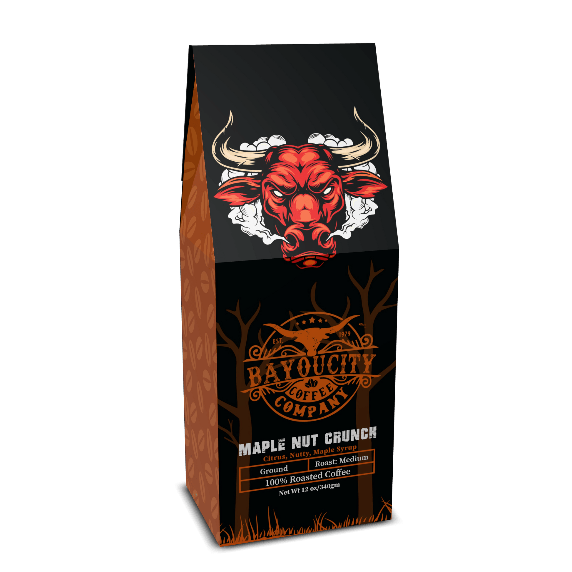 12 ounce bag of Maple Nut Crunch coffee from Bayou City Coffee