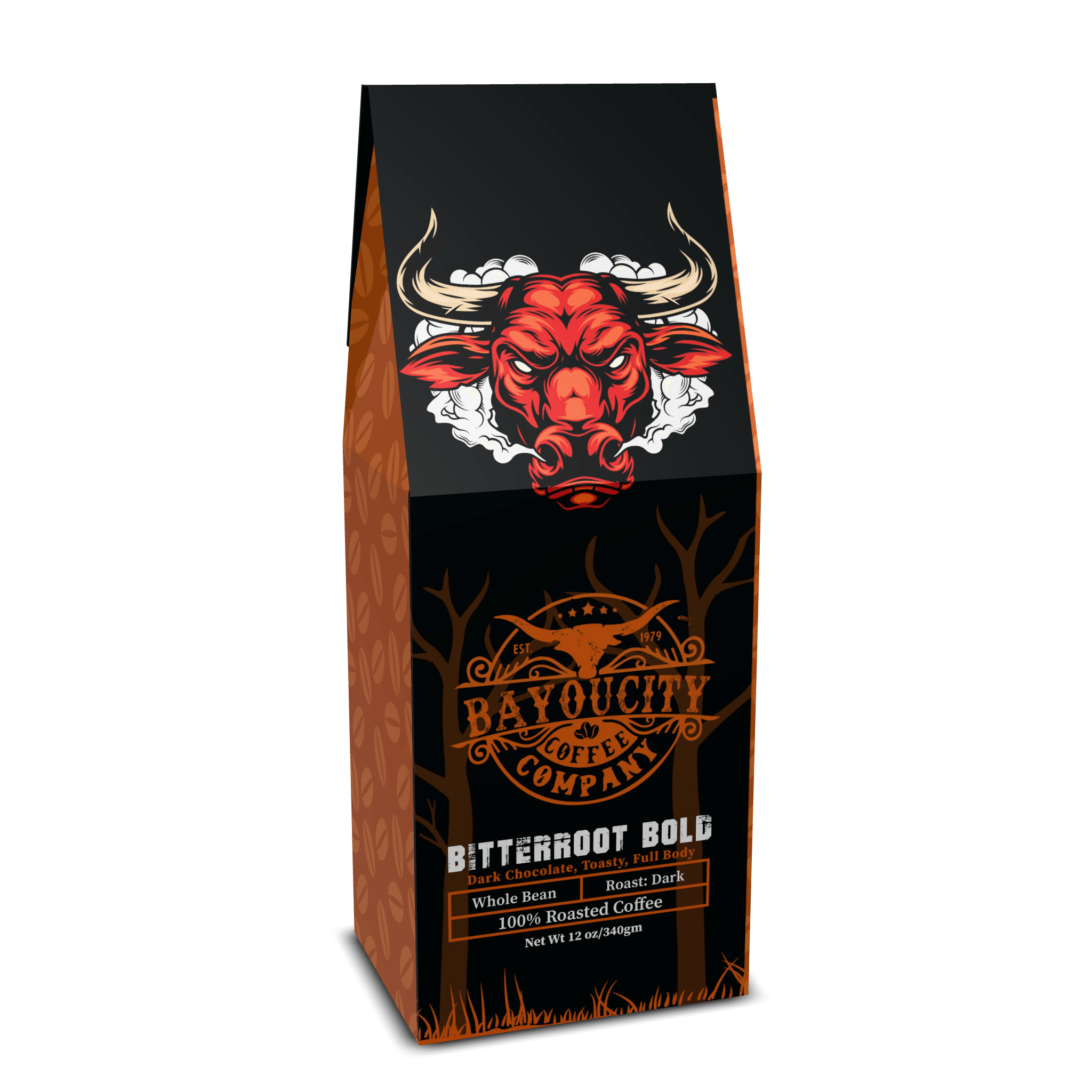12 ounce bag of Bitterroot Bold coffee from Bayou City Coffee