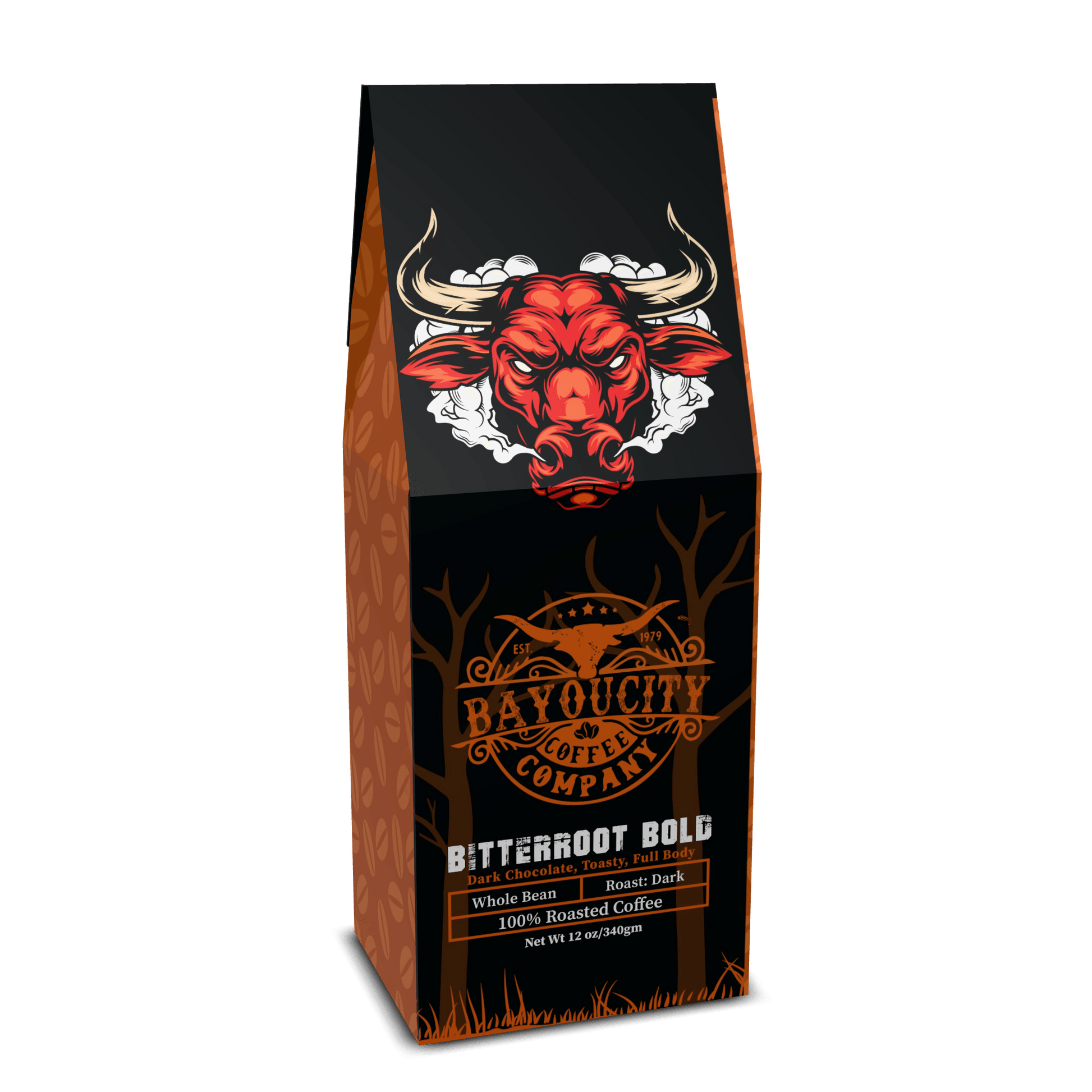 12 ounce bag of Bitterroot Bold coffee from Bayou City Coffee