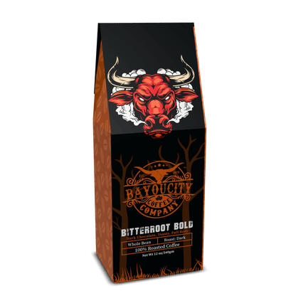 12 ounce bag of Bitterroot Bold coffee from Bayou City Coffee