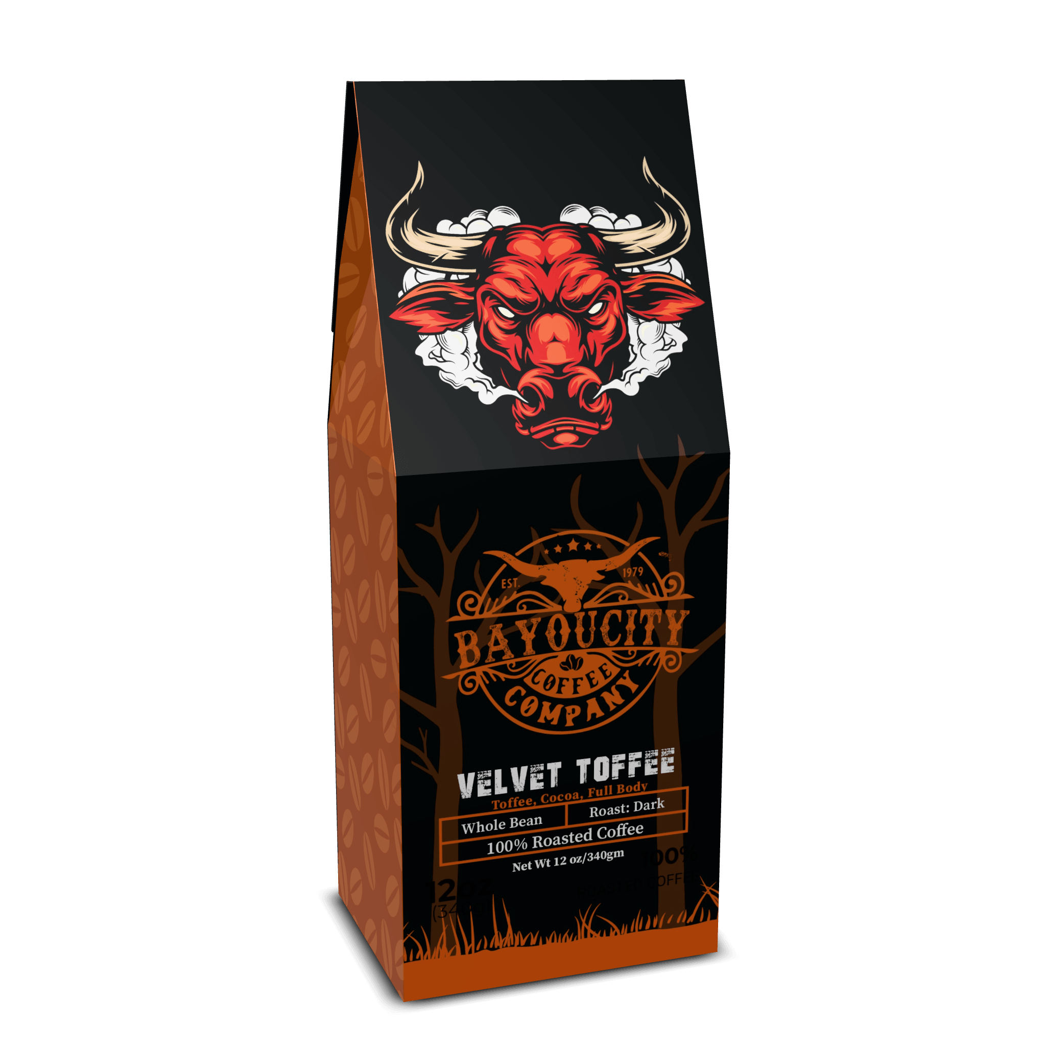 12 ounce bag of Velvet Toffee coffee from Bayou City Coffee