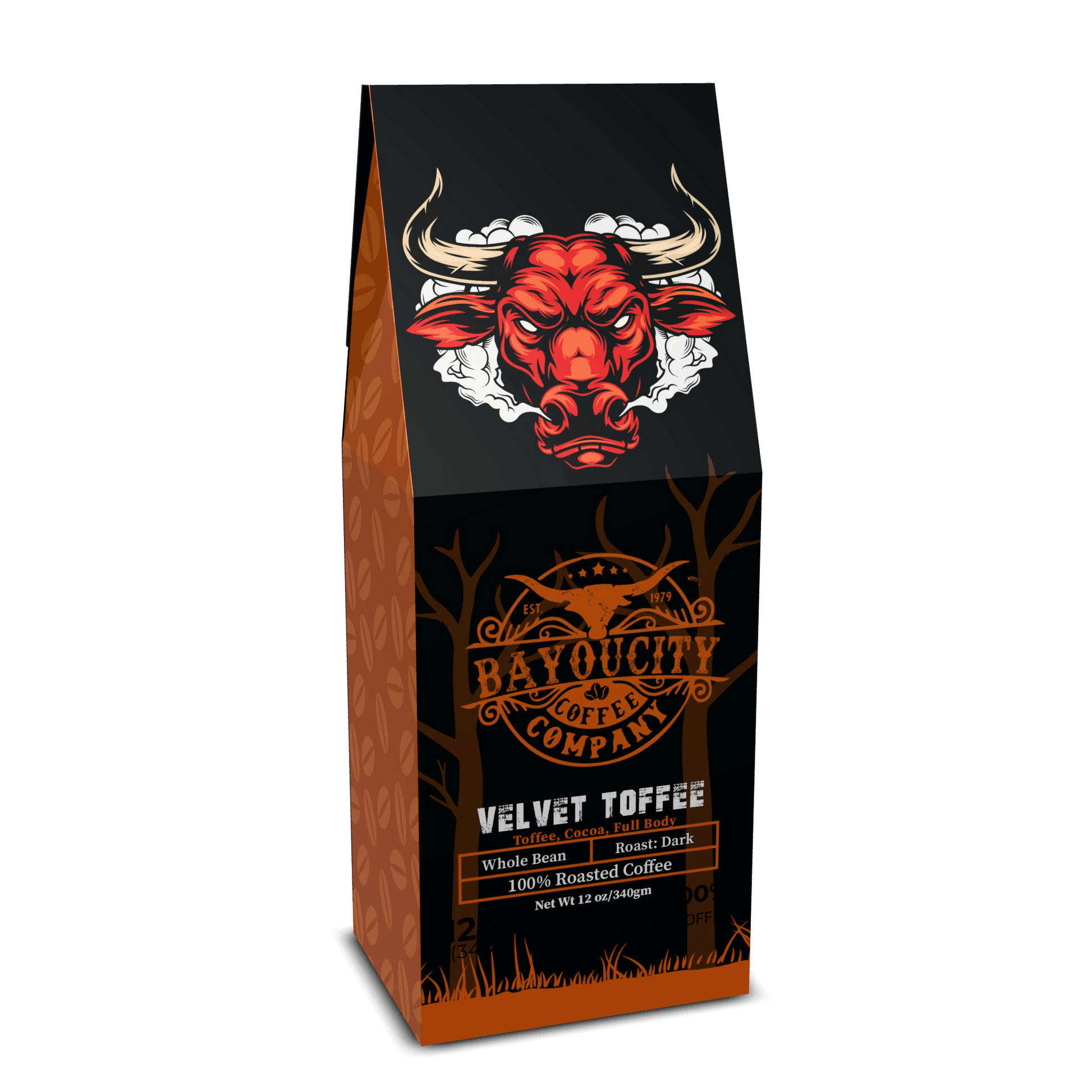12 ounce bag of Velvet Toffee coffee from Bayou City Coffee